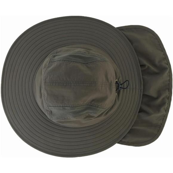 Mens UPF 50+ Sun Protection Cap Wide Brim Fishing Hat with Neck Flap Green - Picture 4 of 7